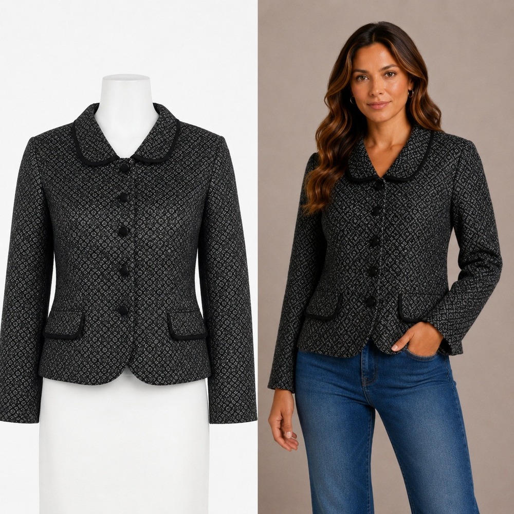 Leslie Fay Blazer Womens 16 Black Metallic Jacquard Vintage 80s 90s Evening
